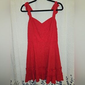 Red Sleeveless Dress with Ruffle Hem